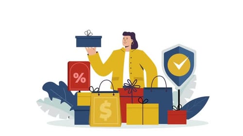 Flat Design E-commerce Shopping Animation with Discounts and Security