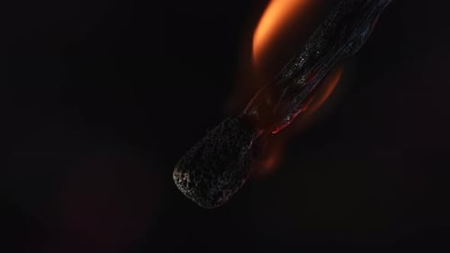 Burning Match on Black Background of Studio The Flame Sizzles the Wooden Match and It Gradually