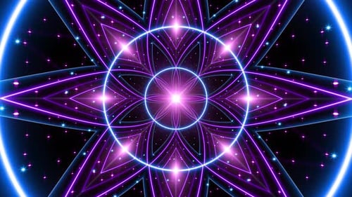 Glittering Neon Geometric Flower Pattern Background Loop