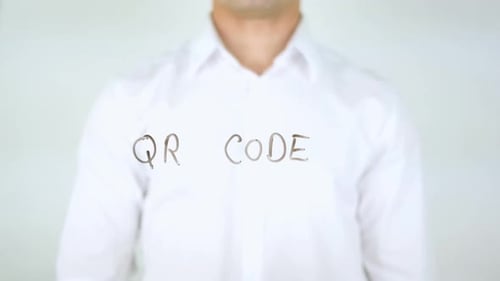 QR Code, Man Writing on Glass