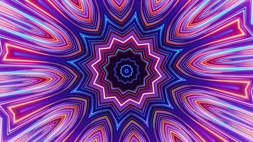 Dynamic neon mandala pulsates with electric energy and vibrant color