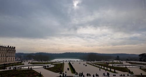 Symmetrical Slow Motion View from Versailles Palace Terrace