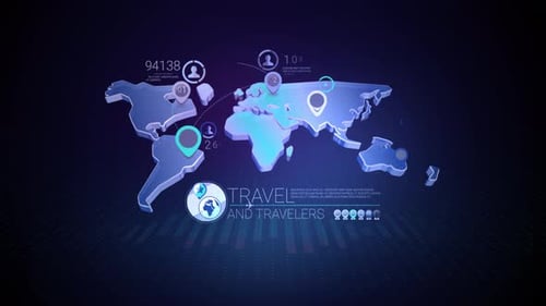 Futuristic Animated World Map with Global Travel Data