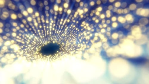 Funnel of yellow energy particles in the form of a tunnel glowing bright abstract background