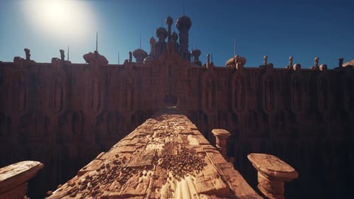 Dramatic Mountain Fortress with Panoramic Views and Distant Towers