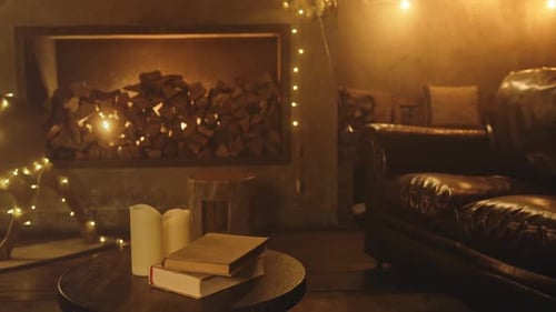 Cozy Living Room with Fireplace and Candles