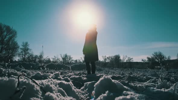 Poor Mobile Network Signal Woman Against Sun Raises Hand with Phone in ...