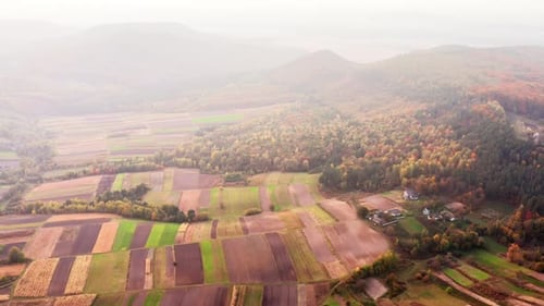 Spectacular Romantic Scenery of Remote Village Surrounded with Colorful Forest