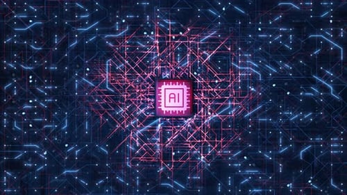 Artificial Intelligence AI Chip Processor Animation – Futuristic Circuit Board Digital Background