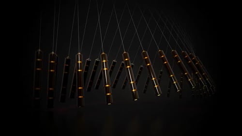 Modern art installation with hanging cylindrical lights