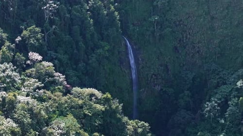 Aerial View of Salto del Rodeo Waterfall In Bonao, Dominican Republic.