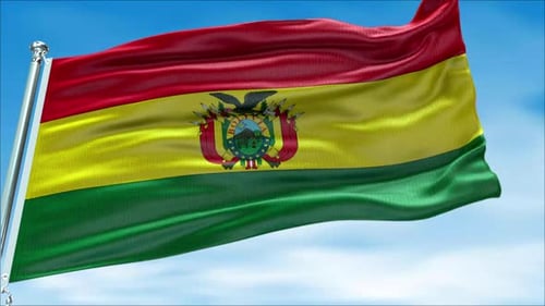 Realistic Bolivia Flag Waving in the Wind on a Blue Sky