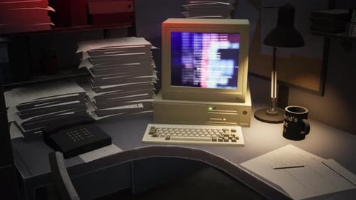 Pirater un système informatique dans un bureau sombre