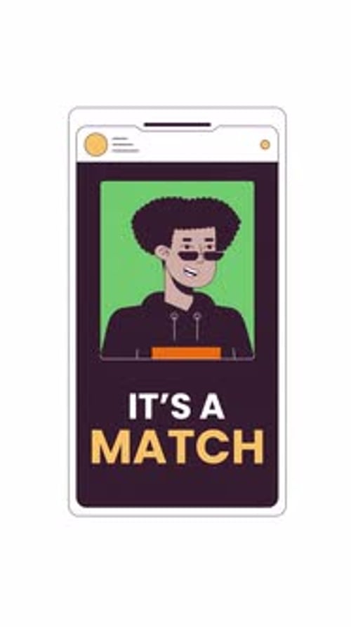 Online dating match notification screen 2D cartoon vertical animation