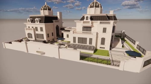 Luxurious modern mansion with elegant architecture and beautiful garden