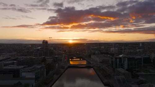 Stunning Sunset Colours at River Liffey 01- 4K Cinematic Drone Footage - Co.Dublin - Ireland