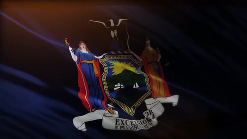 Waving New York State Flag with Official Coat of Arms