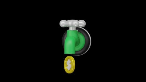 3D Money Faucet Animation with Dropping Coins