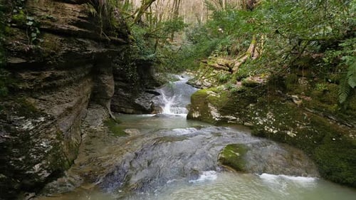 Small Nature Mountain River with Rocks