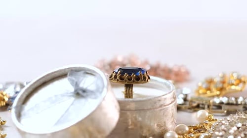Background of Many Gold and Silver Jewelry Rotating