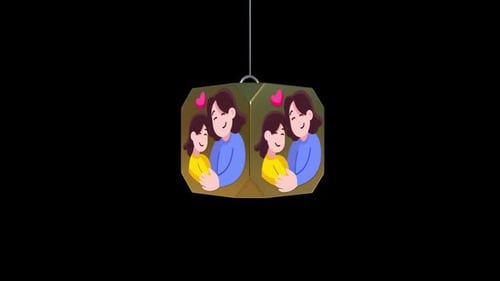 Rotating Gold Geometric Charm with Family Illustration