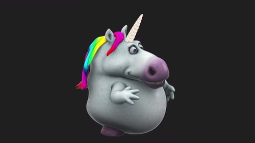 Fun 3D cartoon unicorn talking (with alpha channel)