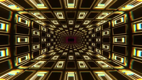 Rosa und gelbe Neonlicht-Quadrate auf Gitterhintergrund VJ Loop In 4K