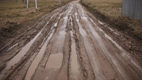 Broken Country Dirt Road with a Swamp