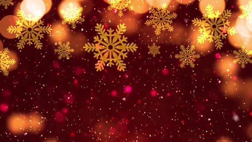 Falling Golden Snowflakes with Festive Bokeh Lights Background
