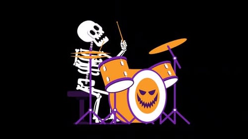 Skeleton drummer plays a drum set