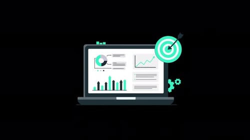 Flat Design Business Analytics on Laptop Screen with Target Success