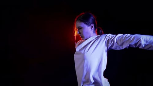Choreographer and Dancer Woman Dancing Alone in Studio Portrait Against Soffit Talented Inspired