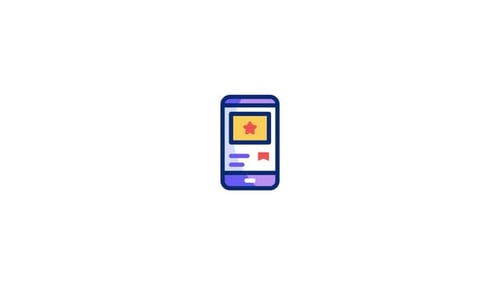 Animated Flat Design Smartphone Icon with Star and Bookmark