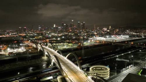 Aerial shot of downtown Los Angeles at night