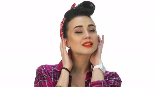 Stylish Woman Posing with Retro Hairstyle