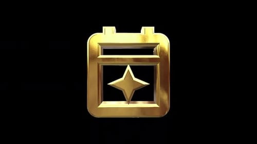 Glossy 3D Gold Calendar Icon with Rotating Star Animation