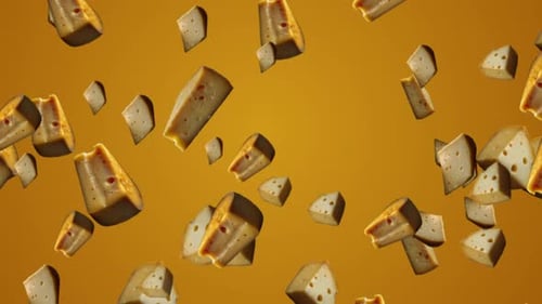 Falling Realistic Cheese Pieces Seamless Loop Animation