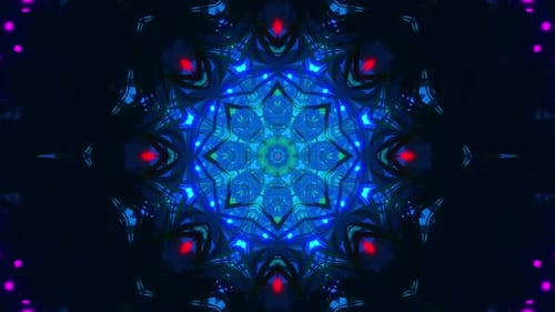Abstract Geometric Kaleidoscope Loop Background with Neon Lights