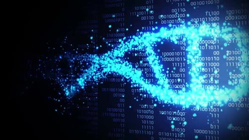 Digital binary data stream flowing through cyberspace