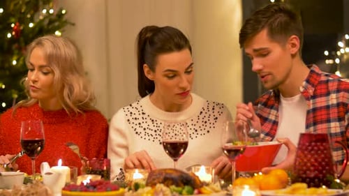 Friends Enjoying Holiday Dinner Party Celebration Together