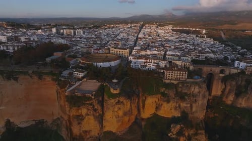 Aerial View of Ronda Spain Highlighting the Puente Nuevo Bridge and Whitewashed