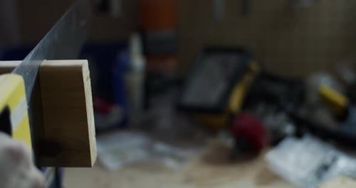 Craftman in a home workshop. 4K.