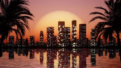 Sunset City Retro Futuristic Synthwave Background Seamless Loop
