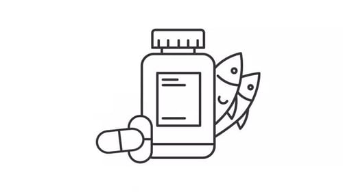 Animated Icon of Fish Oil Supplements and Medical Bottle