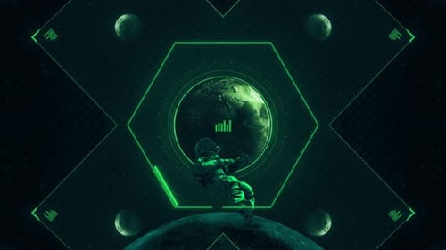 Digitaler VJ-Loop-Bildschirm von Earth Moons & Astronaut