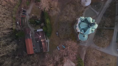 Aerial View of Urban Park Architecture with Green Roof