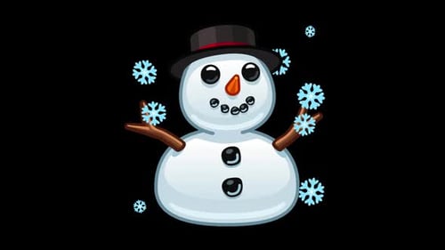 Animated Cute Snowman Cartoon Character with Falling Snowflakes