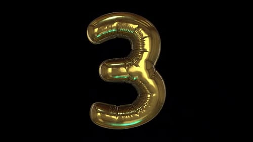 Animated Golden Foil Balloon Number 3 for Celebrations