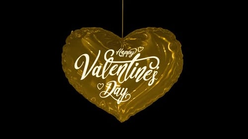 Happy Valentines Day Balloon Gold 4k Loop Alpha