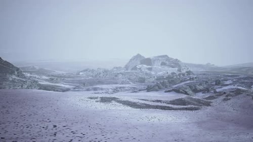 Dramatic Winter Dark Desert Steppe on a Highland Mountain Plateau
